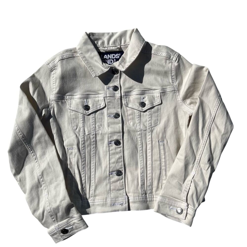 Lands’ End Denim Jacket Trucker Jean White Preppy Button Front Women's S NWT